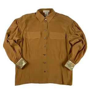 RARE VTG Escada Margaretha Ley Women’s 42 100% Silk Button Up Blouse Gold Cuffs - Picture 1 of 12