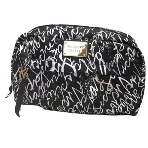 Victoria's Secret BEAUTY Black & White Freehand Logo Nylon Cosmetic Makeup Bag - Picture 1 of 2