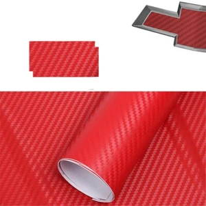 Carbon Red Fiber Vinyl Decals (2) U~Cut around Car Bowtie Emblems Grill/Rear - Bild 1 von 5