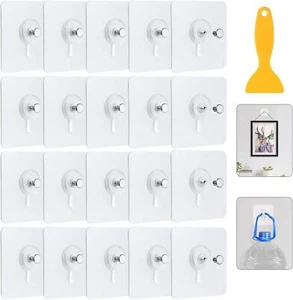 20 Pcs Bilderhaken Selbstklebend Transparent Klebehaken ohne Bohren Schraubhaken - Bild 1 von 7