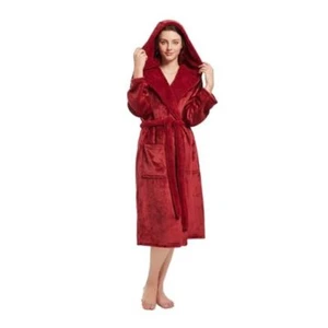 Womens Hooded Robe,Plush Fleece Soft Robe for Women,Cozy Large-X-Large Burgundy - Picture 1 of 7