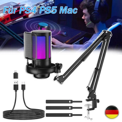 Gaming Mikrofon PC mit Arm, USB Microphone für MAC PS4 PS5 mit Stummschalttaste - Bild 1 von 4