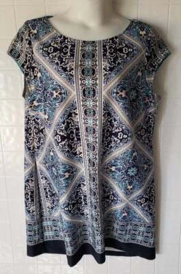 Tiana B. 22W Dress Straight Knee Length Blue Paisley Wrinle Free Non Iron Womens - Image 1 of 4