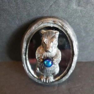 Vntg Pewter Otter On Mirror Handmade 2 3/8" Made In USA. "Signed" 1989 - Picture 1 of 8