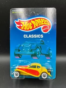 Vintage Hot Wheels 37 Bugatti Yellow Whitewalls Classics On Card MIP Unpunched! - Picture 1 of 3