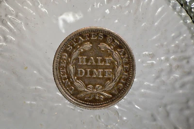 1858 Seated Liberty Half Dime VF old Vintage Silver Prolly Cleaned 10 times - Image 1 of 4