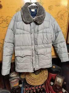 VTG Walls Blizzard Pruf Men's Puffer Jacket Gray, Faux Fur Collar Parka sz L USA - Picture 1 of 8