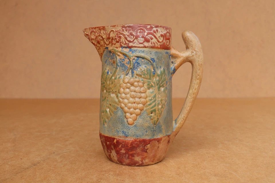 Antique Pottery Primitive Redware Wine Pitcher Jug Canna Vase Marked Early 20th. - Image 1 of 4