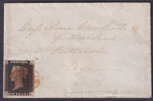 1840 1d Black Plate 7 FL 4m CONTRARY TO REGS Tied Red MX to AYR FU Cat. £825.00 - Picture 1 of 3
