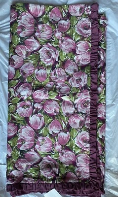 Anthropologie Floral Purple Roses Tablecloth Cotton 60x60 NEW w/Tags Ruffle Trim - Image 1 of 4