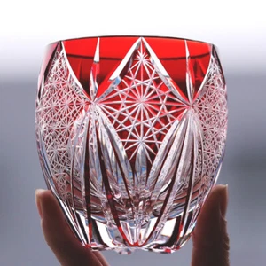 Edo Kiriko Glass Ruby Red Whisky Glass 350ml Handicraft Gift Packing - Picture 1 of 9