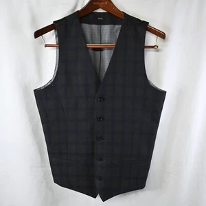 NEW J. Ferrar Mens Modern Gray Blue Windowpane Plaid Dress Vest Waistcoat - Picture 1 of 5