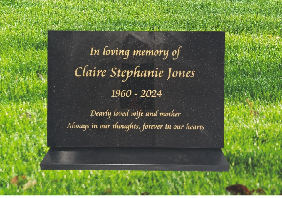 granite memorial plaque with stone display stand personalised grave marker - Image 1 of 4
