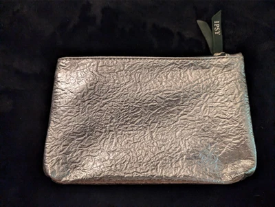 IPSY Glam Shiny Silver Metallic Dark Forest Green Y2K Makeup Travel Cosmetic Bag - Image 1 of 4