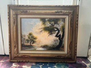 Pintura al óleo sobre lienzo de paisaje impresionista original firmada de colección - Imagen 1 de 9