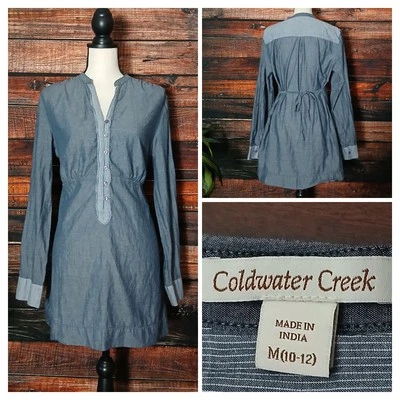 Top túnica Coldwater Creek talla M 10 12 campesino ligero algodón gris lazo trasero  Foto 1 de 4