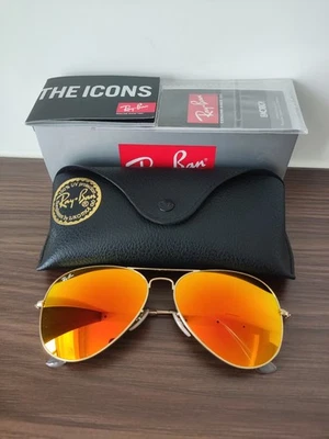RAY-BAN RB3026, авиатор солнцезащитные очки, золотой ОПРАВЫ/большой 62 мм оранжевый объектив - Изображение 1 из 4