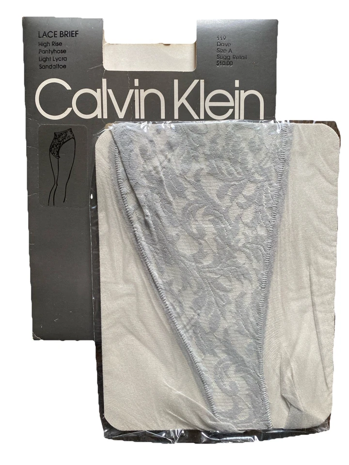 VTG 80s Calvin Klein Lace Brief High Rise Pantyhose Sandaltoe Size A - Dove Gray - Image 1 of 4