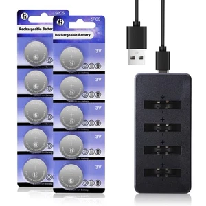 CR2450 Rechargeable Batteries CR2450 3V Lithium-Ion Coin Battery with Charger(10 - Picture 1 of 5
