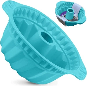 2 PCS 9.5 Inch Silicone Cake Pans, Non-stick Fluted Cake Pan with Sturdy Hand... - Picture 1 of 9