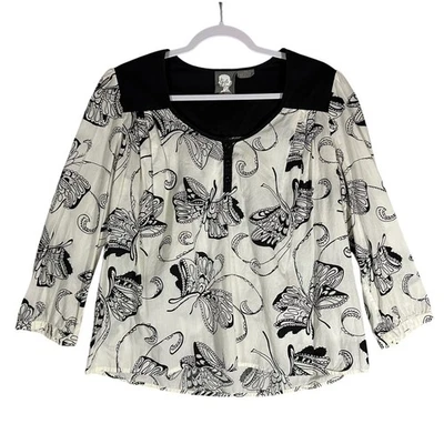 Blusa borboleta Girls From Savoy Anthropologie 100% algodão tamanho 10 preto e branco - Imagem 1 de 4