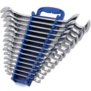 14-Piece Premium Angle Head Open End Wrench Set, Chrome Vanadium Steel | Incl... - Picture 1 of 6