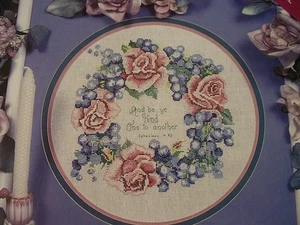 Rose & Grape Wreath OOP Magazine Cross Stitch Pattern (K) - Picture 1 of 1