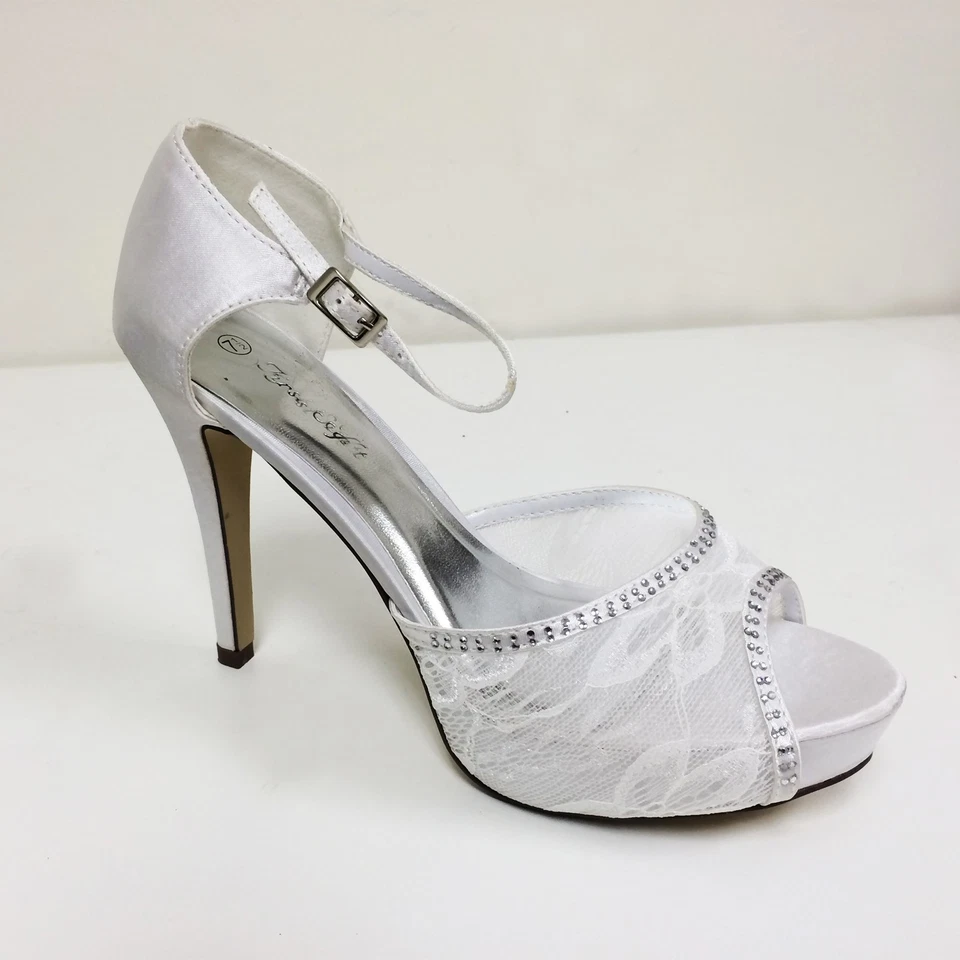 Women's Mary Jane Pumps Heels Peep Toe Lace Hollow Sandals Shoes Wedding Sizes  - Image 1 of 1