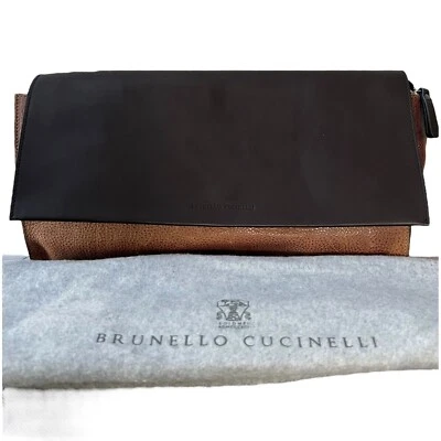 Bolso sin asas de cuero Brunello Cucinelli bloques de color marrón tostado nuevo con etiquetas Foto 1 de 4