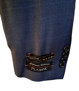 Jos A Bank SIGNATURE 2-Piece Suit Mens 42S-36W Midnight Blue Pleat Cuff Wool NEW - Picture 1 of 11