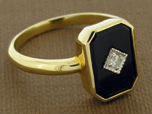 Genuine 9ct SOLID Gold Natural Onyx & Diamond MOURNING Ring in your size - Picture 1 of 8