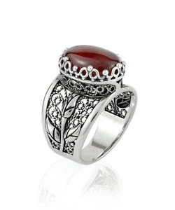 Sterling Silver Filigree Art Tulip Detailed Larimar Gemstone Women Cocktail Ring - Picture 1 of 82