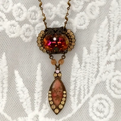 Collar Michal Negrin Noa Largo y Grande Ovalado Cristales Swarovski Melocotón Fuego Nuevo Foto 1 de 4