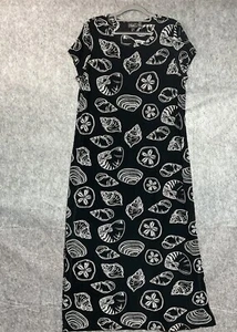 Chicos Travelers Dress Women 2 Large Black Sea Shells Maxi Coastal Cruise Resort - Picture 1 of 11