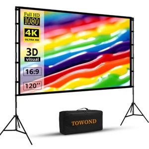 120 inch Portable Projector Screen Indoor Outdoor Projector Screen 16:9 4K HD Wr - Picture 1 of 6