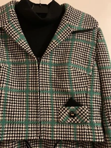 True Vintage 1970s Tweed Dress Suit Green And Black Pepita Houndstooth - Picture 1 of 13