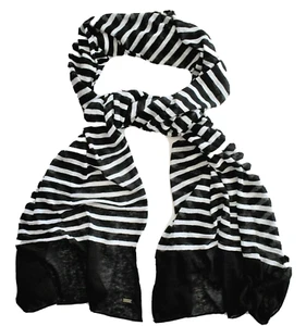 ποΈ New SAINT LAURENT Black Ivory STRIPED LINEN SILK KNITTED Long Scarf - Picture 1 of 11