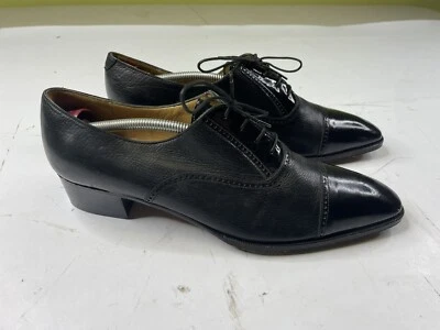Vintage Gravati Per Neiman Marcus Black Leather Cap Toe Oxford Heels Size 11 - Image 1 of 4