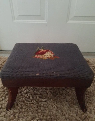 ANTIQUE VICTORIAN  NEEDLEPOINT WOOD OTTOMAN FOOTSTOOL BERNHARD ULMANN NY Cover