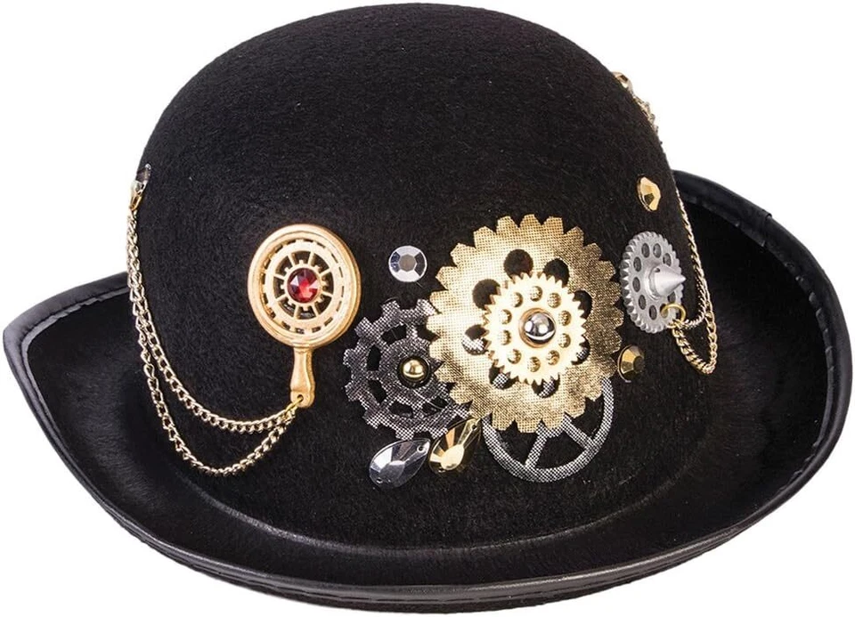 Sombrero Derby Steampunk Negro De Lujo Vestido Elegante Halloween Adulto Disfraz Accesorio Foto 1 de 1