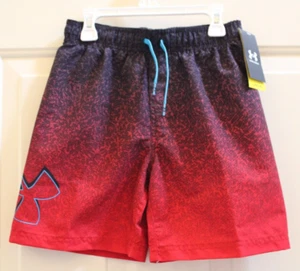 NWT Under Armour Swim Tipped Logo Volley Youth Boy's 10-12 Red Swim Trunks - Picture 1 of 5