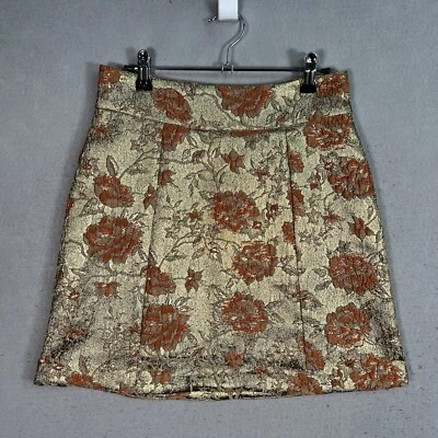 ¡NUEVO CON ETIQUETAS! Maeve Anthropologie Mujer Brocado Floral Falda 2 Dorado Naranja Tapiz Boho Foto 1 de 4