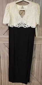 Scott McClintock Vintage 90er Neu mit Etikett formelles bodenlanges Kleid Spitze und schwarz Größe 12 - Bild 1 von 7