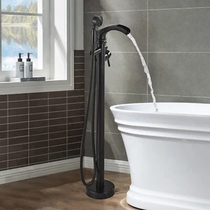 Floor Mounted FreeStanding Bathtub Faucet Tub Filler Single Handle w/Hand Shower - Picture 1 of 9