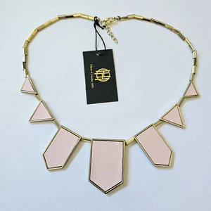 House of Harlow Pink Leather Gold tone Classic Pyramid Station Necklace NWD - Picture 1 of 6