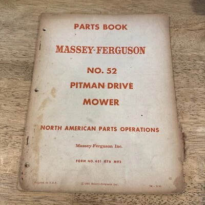 Vintage 1961  Massey Ferguson No. 52 Pitman Drive Mower Parts Book - Image 1 of 4