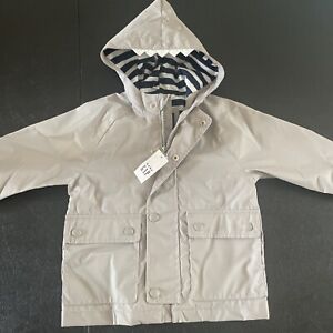 NWT Baby Gap boy grey navy shark raincoat jacket hood 12 18 24 2T 2 3T 3