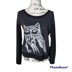 Neu mit Etikett Kensie Eule Intarsien Pullover schwarz Neuheit Druck Rundhalsausschnitt Pullover - Größe XS - Bild 1 von 11