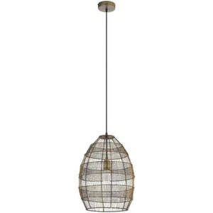 1-Light Antiqued Brass Pendant with Oversized Hand Woven Shade - Picture 1 of 3