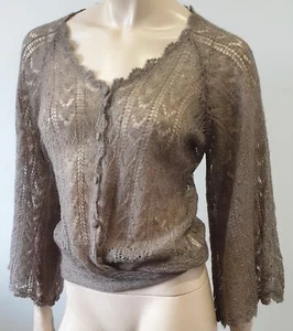 MAJE Beige Brown Mohair Blend Loose Knit Tie Waist 3/4 Flare Sleeve Cardigan - Picture 1 of 9